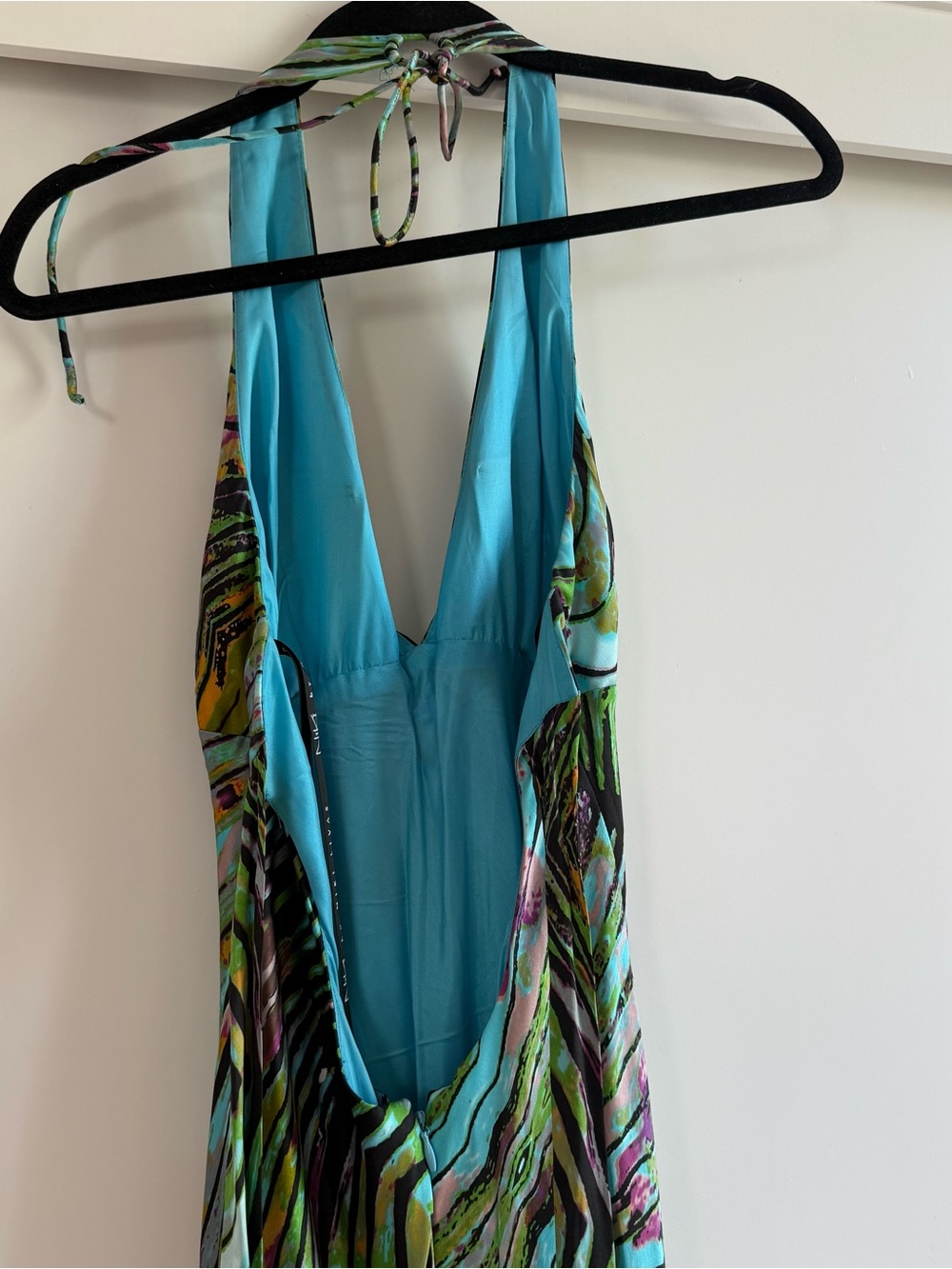 Vintage 100% silk Multicolor Halter open back Maxi Dress - Picture 7 of 9